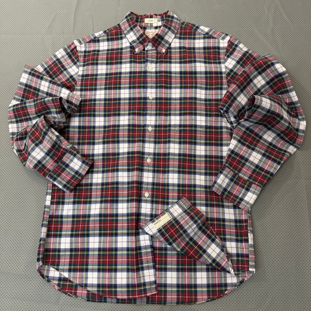 J.Crew Broken In Oxford Button Down Shirt Men M Plaid Slim Fit Organic Preppy